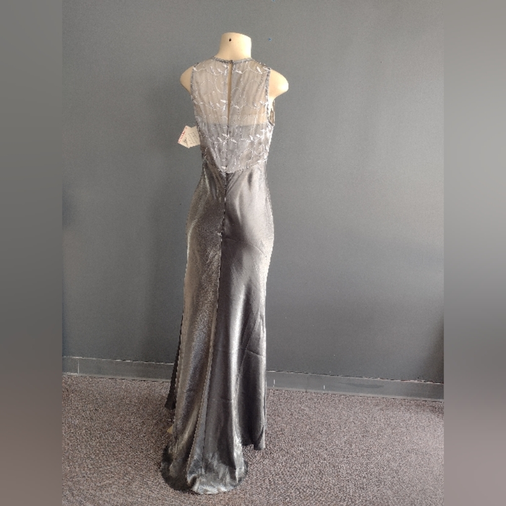 David's bridal silver metallic prom dress